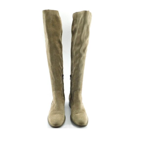 BORN Brown Taupe Suede Leather Knee High Block Heel Boots 8 - Picture 3 of 10